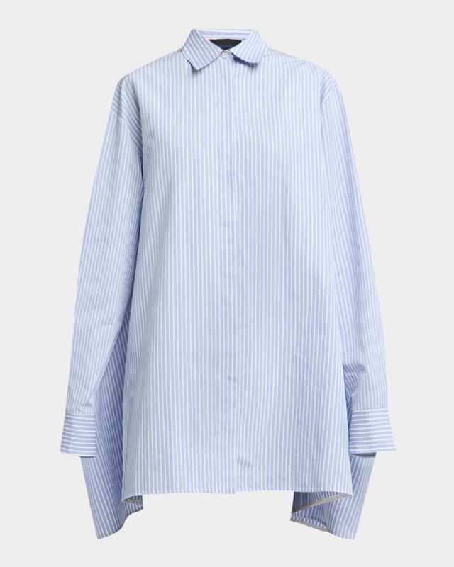 Isla Striped Cotton-Silk Poplin Cape Mini Shirtdress